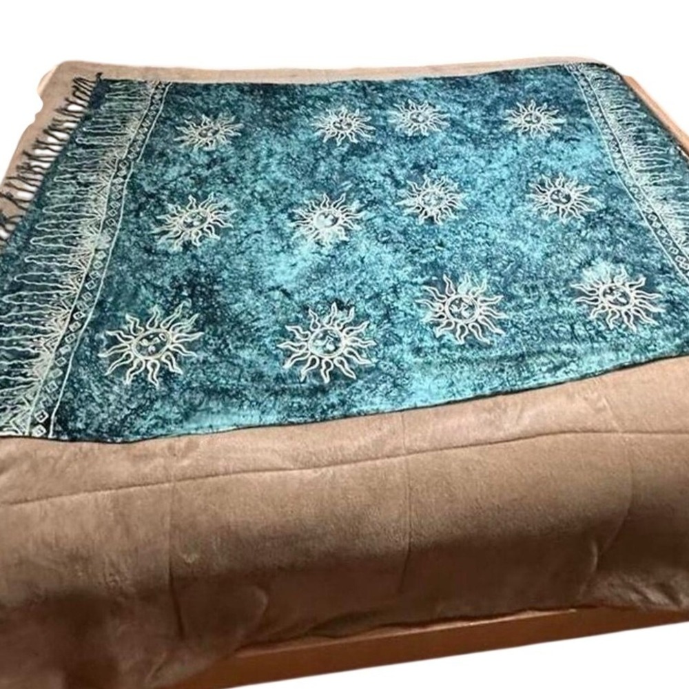 Boho Celestial Fringed Turquoise & Cream Drape or Wrap-Wear